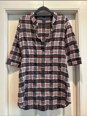 Gryphon Black, White and Pink Plaid Button-Front Tunic